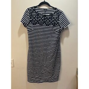 Talbots Dress Womens Navy Blue Size M - Stripe Short Sleeve 100%‎ Cotton Eyelet